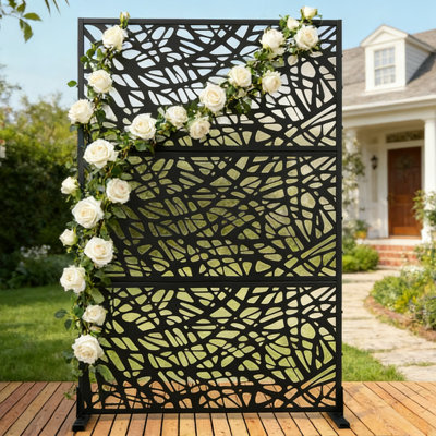 Metal Privacy Screen with Stand, Weather Resistant Outdoor Privacy Screen, Freestanding Outdoor Privacy Fence for Patio, Balcony or Deck - Net by FLIZE