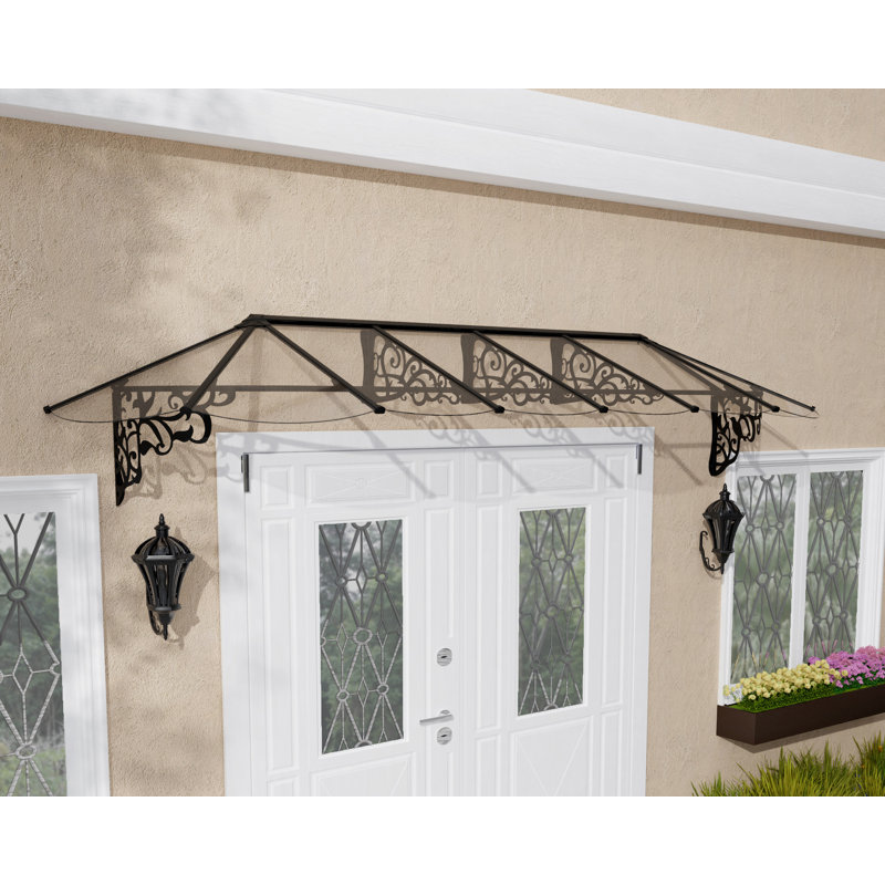 Palram - Canopia Lily 12' x 3'  Acrylic Galvanized Steel Stationary Dome Door and Window Awning Black/Clear