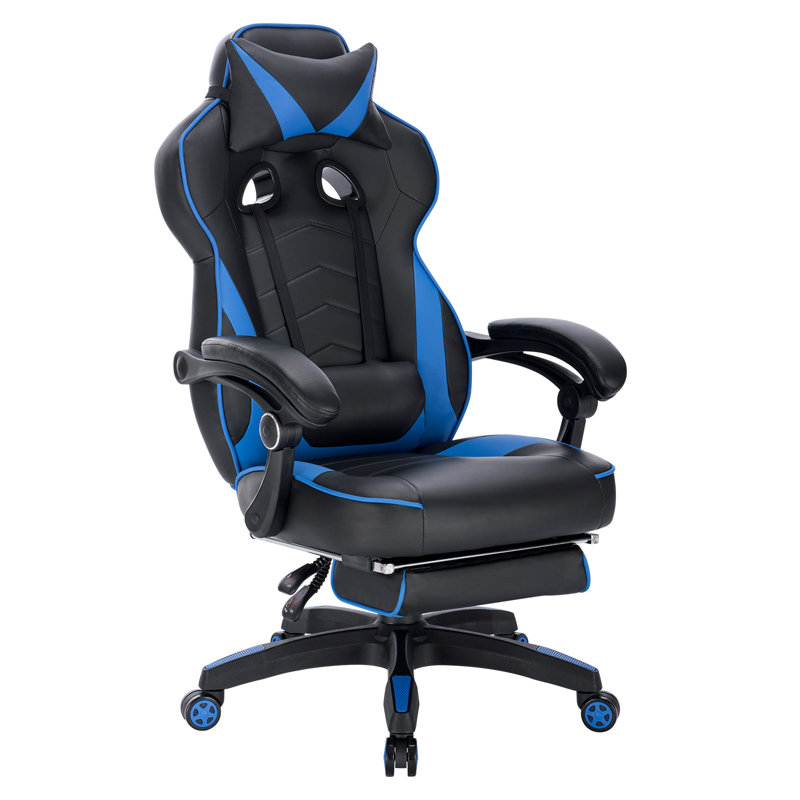 Inbox Zero Adjustable Swiveling PC & Racing Game Chair, Blue/Black