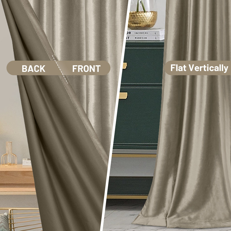 Luxury Crushed Velvet Blackout Curtains Thermal Darkening Window Drapes, 52" W x 108" L, Taupe