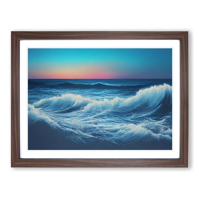 XH1022-6446X Ocean View At Sunset - Single Picture Frame Print, 46cm H x 64cm W x 2cm D, Walnut
