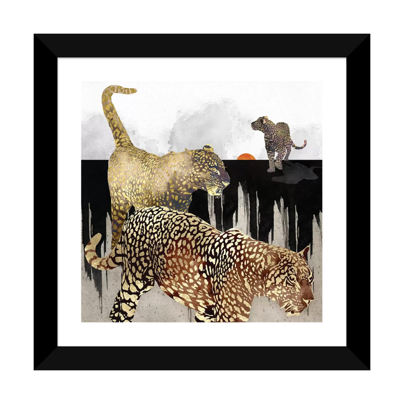 Minimal Leopards - impression d'art graphique, H 24 po x l 24 po x p 1 po, Papier encadré noir, Blanc