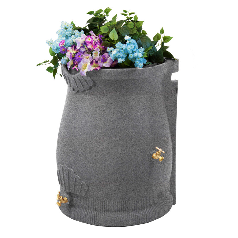 Good Ideas 50 Gallons Plastic Drainable Dual Overflow Planter Rain Barrel, Granite