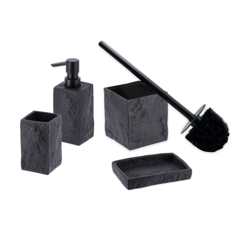 Black Stone Effect Polyresin Bathroom Accessory Set, 4 Pieces