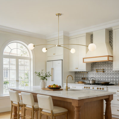4-light Modern Linear Kitchen Island Pendant Light With Milky White Glass Globe