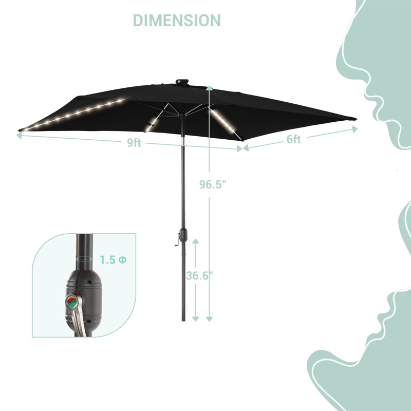 Sakira 72'' Lighted Market Umbrella, Black