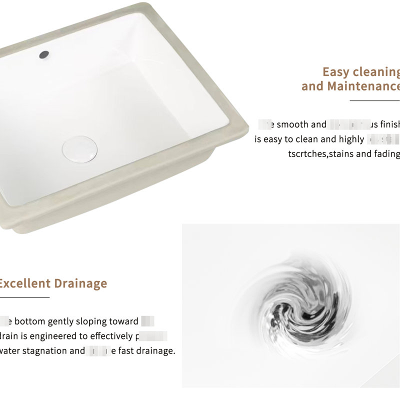 Lavabo de salle de bain rectangulaire encastré en céramique blanche, encastré, 19,34 po de profondeur, cuve à lait de 7,63 po sans jaunissement, finition lisse, largeur de 16,21 po, poids de 18,98 lb