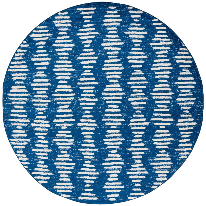 Tapis bleu marine / ivoire Kalynne, Rond 6 pi 7 po