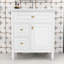 Meuble-lavabo en bois avec trois tiroirs, tablettes et poignée en métal-1096571032