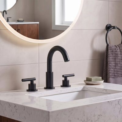 Modern 8" Widespread Lever Handles Bathroom Sink Faucet in Matte Black With Drain Assembly