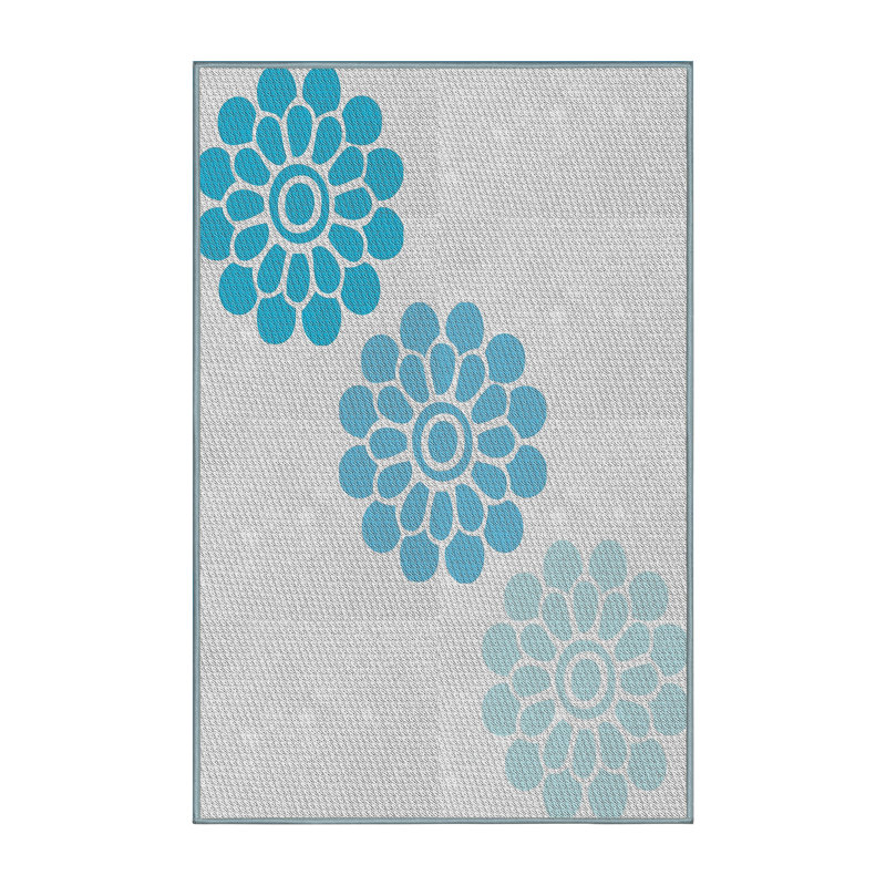 Tapis bleu à motif floral Kyal, Rectangle 2 pi x 5 pi