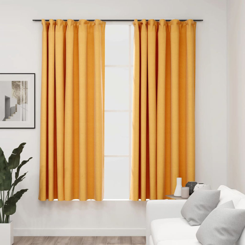 Blackout Curtain Pair, Yellow, Width 140 x Drop 175 cm