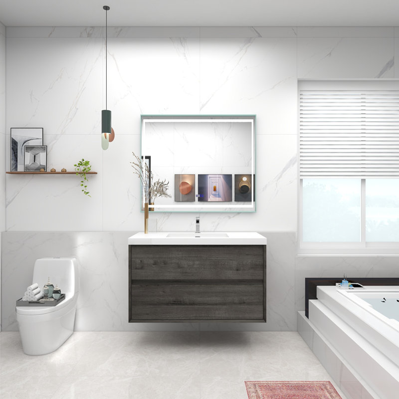 Monarski 41.9'' Single Bathroom Vanity with Acrylic Top, Smoke Oak