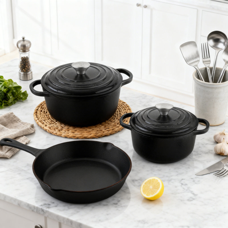 7 - Piece Cast Iron Cookware Set, Black
