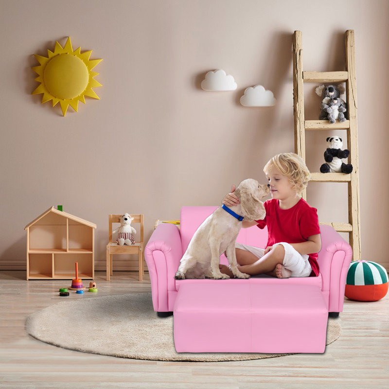 Canapé pour enfant avec repose-pieds 33,07 po Cao, Similicuir rose