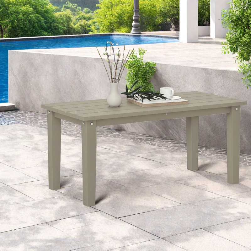 All Weather Patio Tables, Hdpe 35.8 Inch Slatted Modern Backyard