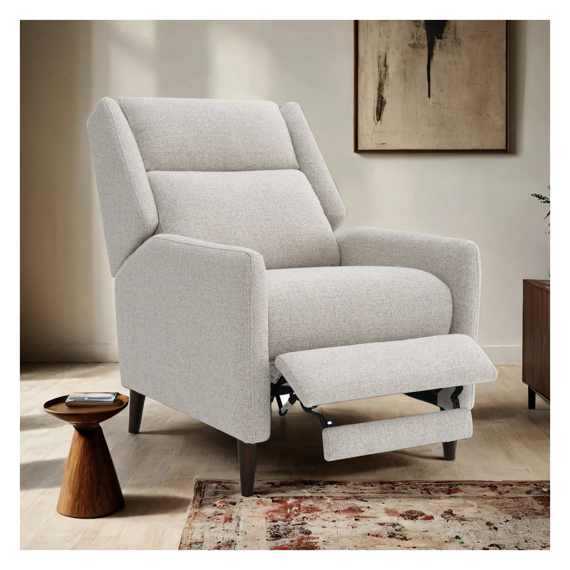 Fauteuil inclinable manuel Mid-Century moderne en tissu texturé à haut dossier avec pieds fuselés, mobilier de salon beige