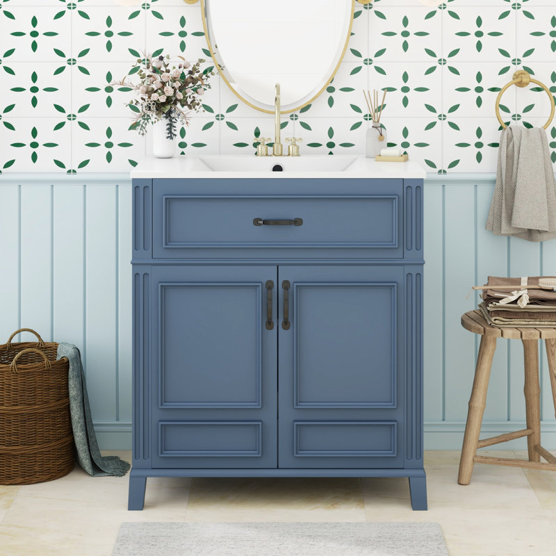 Meuble-lavabo de 30 po avec lavabo en céramique, Bleu