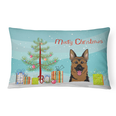  Christmas Tree and German Shepherd Fabric Indoor/Outdoor Throw Pillow