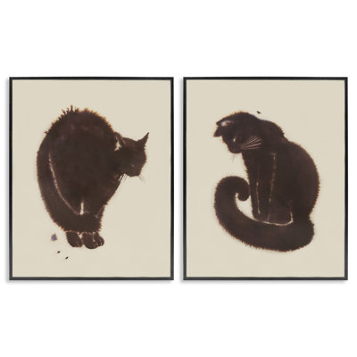 Simple Cats on Beige 2 PC Giclee Art Set by Grace Popp