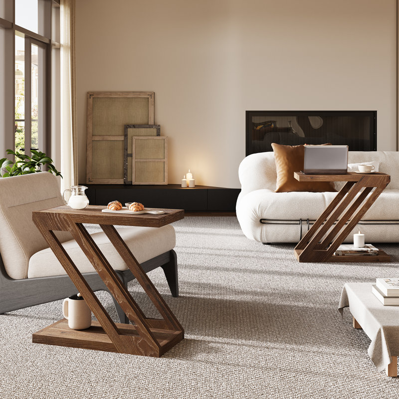 Solid Wood Side Table, Z-Shaped End Table