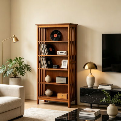 Superbe étagère à livres en bois massif avec finition bois de chêne antique et bibliothèque à 5 tablettes
