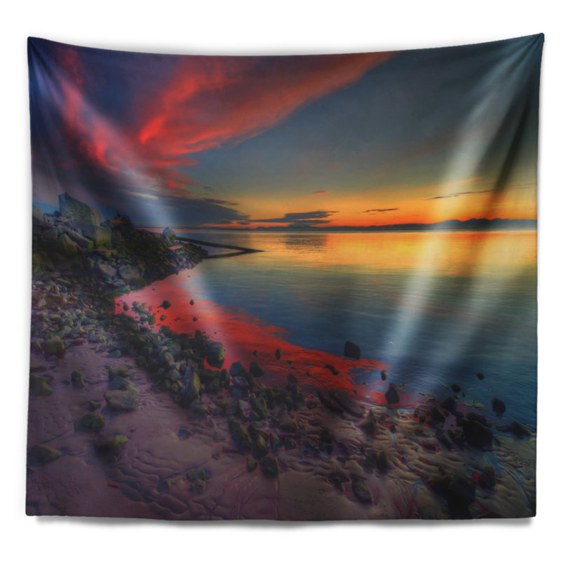 Mélange de couleur de mer au coucher de soleil tapisserie avec accessoires suspendus inclus, H 78 po x l 92 po
