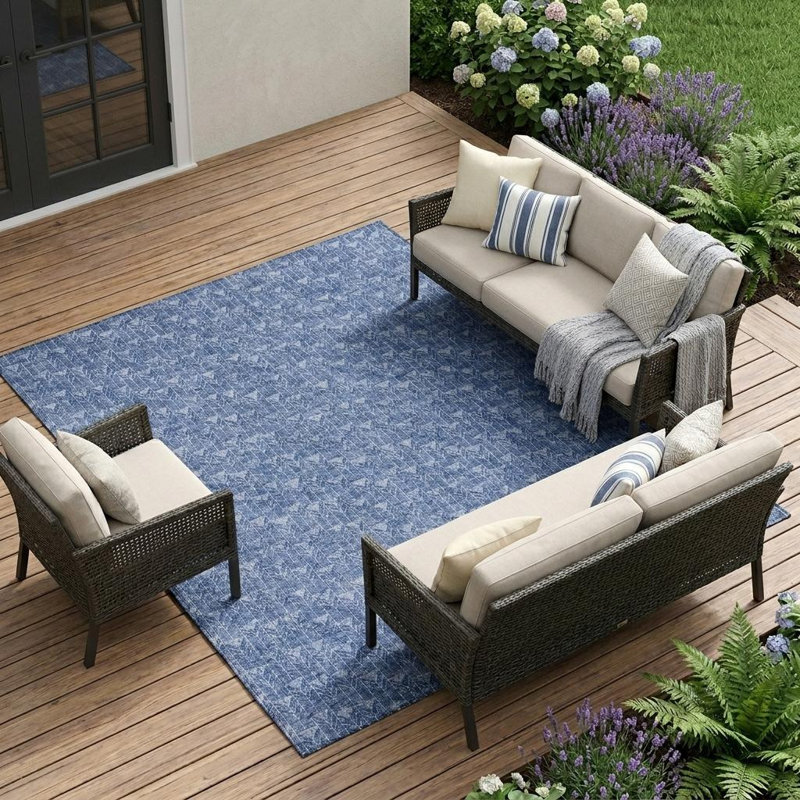 Tapis intérieur antidérapant lavable 9 pi x 12 pi bleu marine