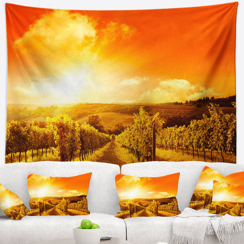 Tapisserie de soleil avec accessoires suspendus en polyester paysages, H 32 po x l 39 po