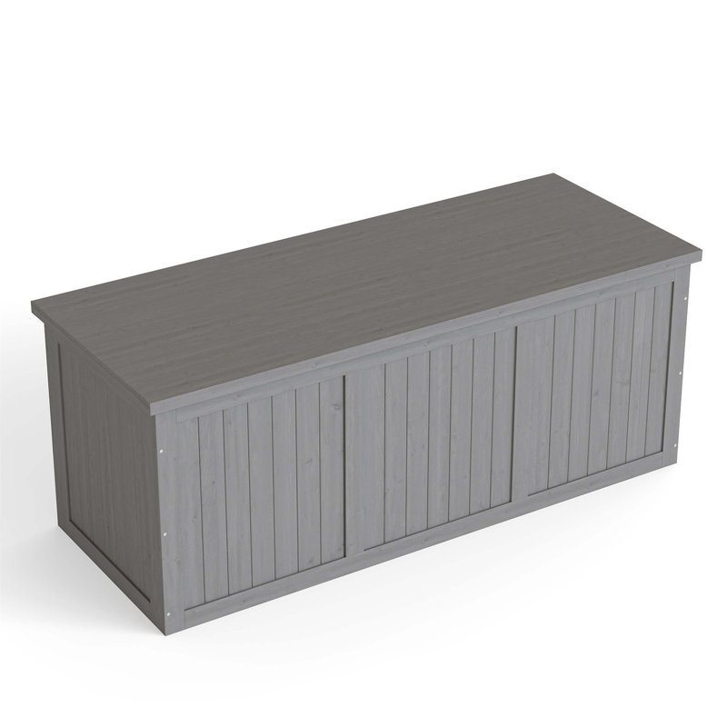 Outdoor Wooden Deck Box with Solid Wood Construction, Offering Storage, Seat, and Table Top for Patio Furniture Cushions, Pool Toys, and Garden Tools