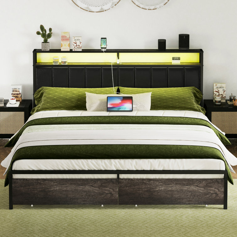 Aydin LED Bed Frame with Drawers and Charging Station