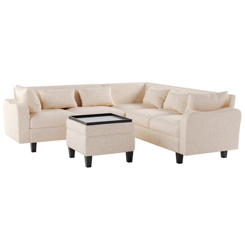 Modern Style Sectional Sofa with coffee table, with Storage Ottoman, Beige