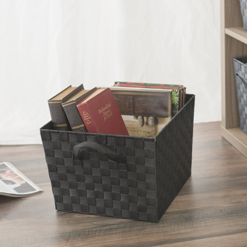 Panier en tissu à sangle moyenne, Noir, H 10 po x l 15 po x P 13 po