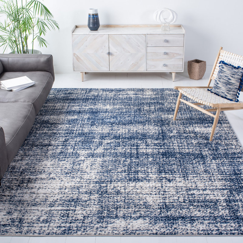 Tapis ivoire / bleu marine Harrelson, Rectangulaire 4 pi 5 po x 6 pi 5 po