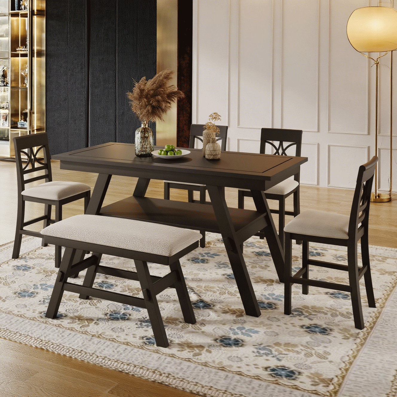 One Allium Way® 6-Piece Wooden Counter Height Dining Table Set With ...