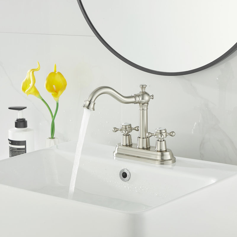 Centerset 4Inch Bathroom Sink Faucet With Drain Assemly, Brushed Nickel