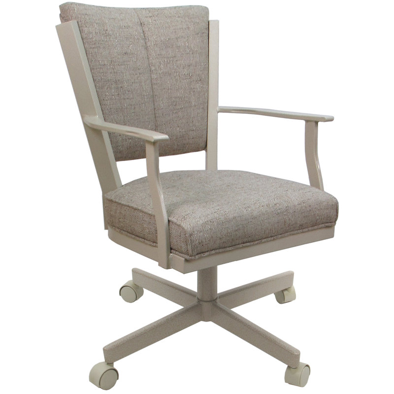 Danyael Metal Dining Caster Chair with Arms, Beige, Hemsath Driftwood