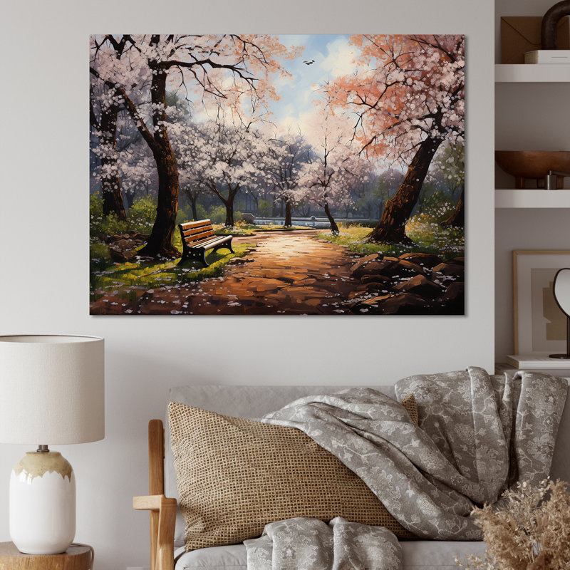 «Pink Springtime Park Floral Canopy II», art mural sur toile, Toile tendue, H 16 po x l 32 po x P 1 po