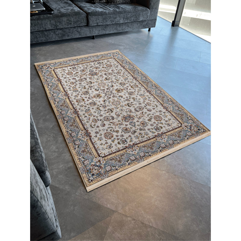 Tapis décoratif rétro à motif floral à motifs traditionnels gris et beige, Rectangle 4 pi 11,06 po x 9 pi 10,11 po