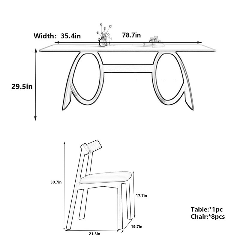 Table de salle à manger Vintage, H 29,5 po x L 78,7 po x l 35,4 po