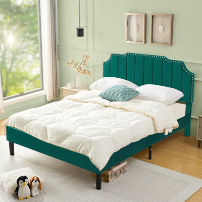 Queen size Bed with Adjustable Tufted Headboard, Platform Bed, Mattress foundation, No Box Spring Needed