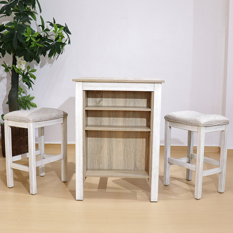 Le rétro et moderne 3 pièces pour les petites salles à manger est livré avec un rangement intégré en bois massif et une construction à finition rustique.