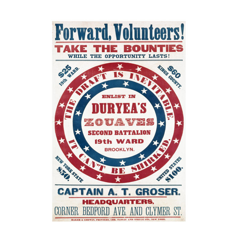 Toile américaine enrôlant dans Duryeas Zouaves, deuxième bataillon, 19ème quartier, Brooklyn, C.1861, art sur toile