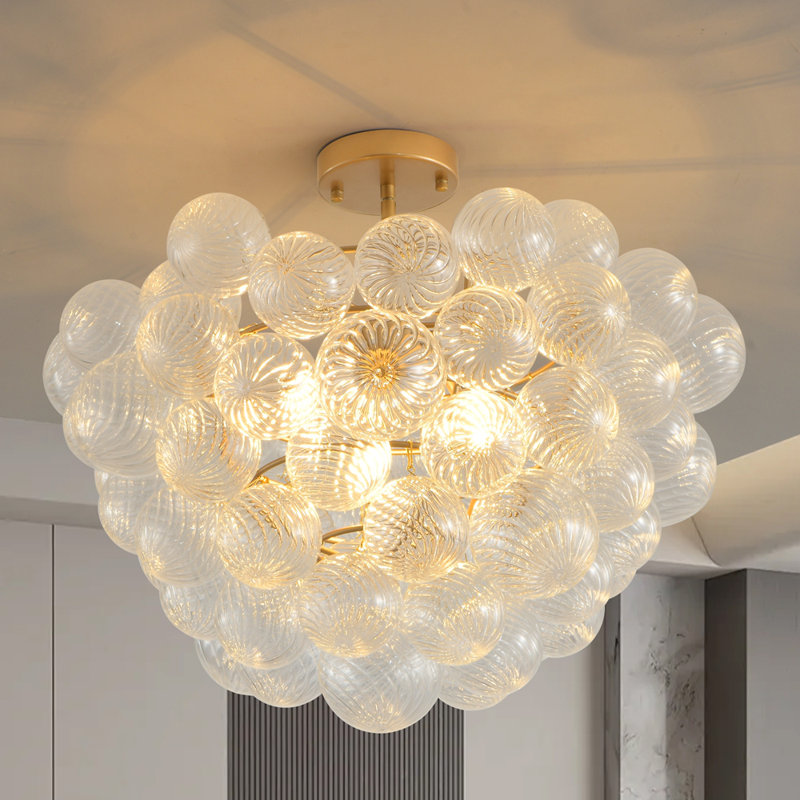 20-Inch Gold Ceiling Pendant Light with Threaded Clear Glass Globe Shade – Ideal for Living Room, Dining Room, Kitchen (Non Adjustable Height, No Bulbs)