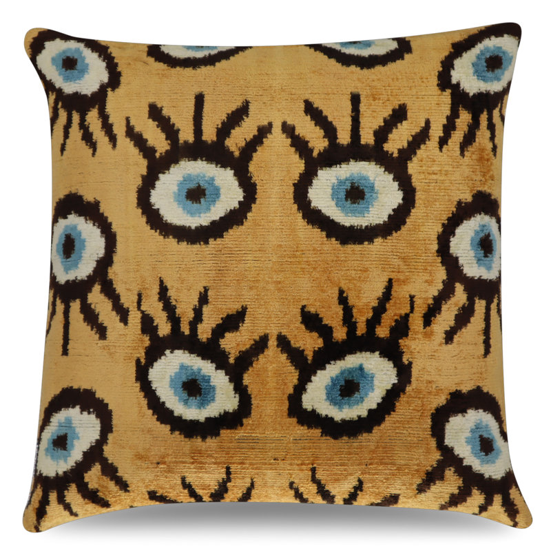 Coussin décoratif géométrique, 16 po x 16 po, Carré, Jaune / bleu pâle