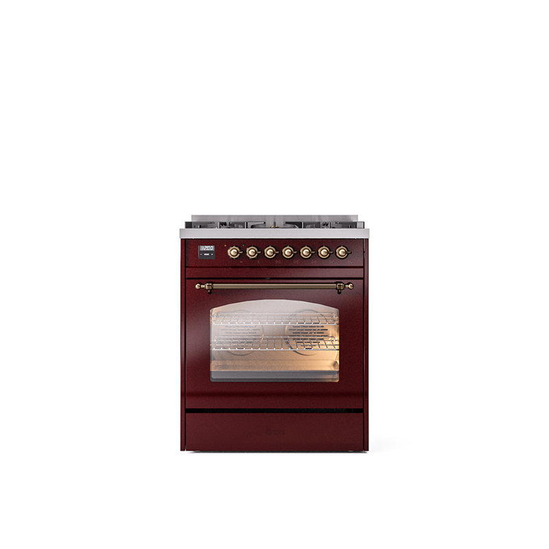 ILVE Nostalgie II 30 in Dual Fuel Range, Burgundy/Bronze, Liquid Propane