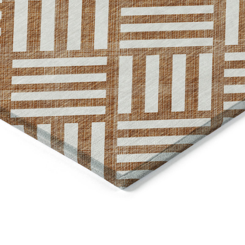 Tapis intérieur lavable à motif géométrique ivoire 5 pi x 8 pi