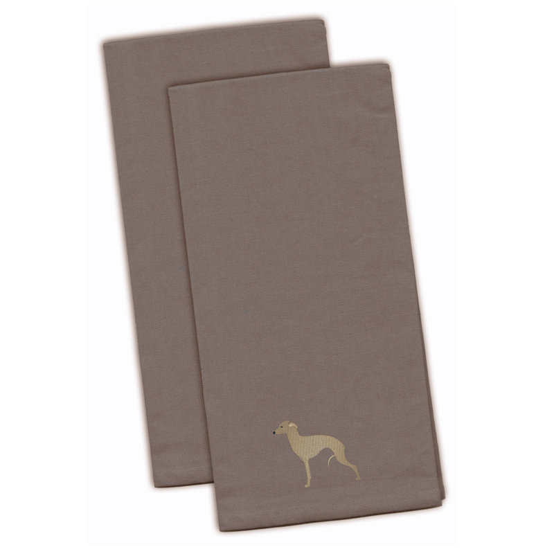 Serviette de cuisine à broderie lévrier italienne, Gris, H 28 po x l 19 po x P 0,1 po