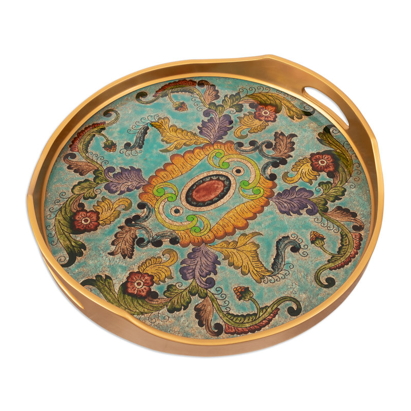 Bungalow Rose Handmade Baroque Reef Reverse-Painted Glass Tray