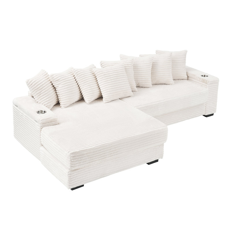 111.4‘beige Flannelette Sofa, Beige Corduroy